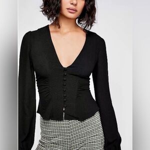 Reformation Corset Button Casual Black Top Size Small